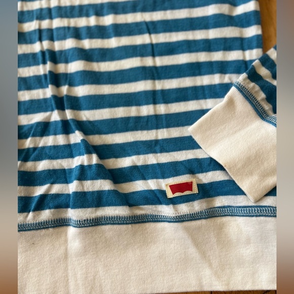 Levi’s Striped Long Sleeve Pullover Sweater Women’s Large Blue White Nautical - Picture 4 of 6